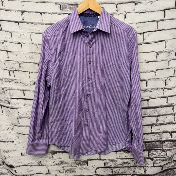 Robert Graham Purple Striped Classic Fit Dress Shirt SZ M - Picture 1 of 5